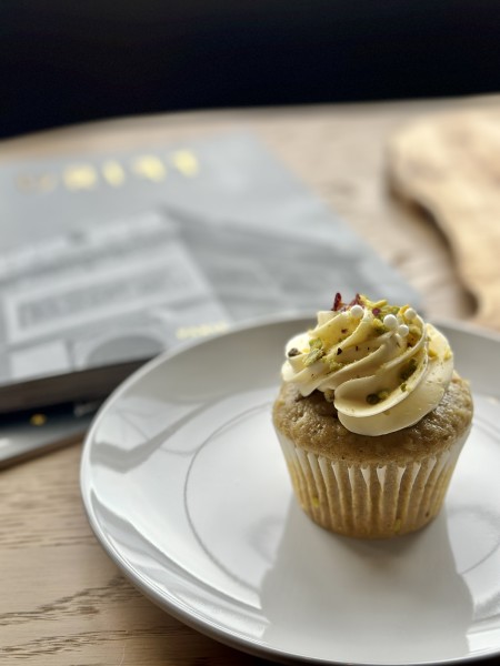                         A cupcake on a plate at Anna et Pierre Le Cafe in Poughkeepsie.
                        
