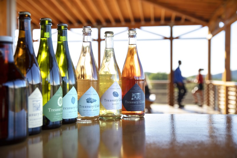                         Bottles of hard cider on the patio bar at Fishkill Farms.
                        