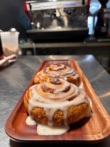                         Glazed cinnamon buns at Barbara's
                        