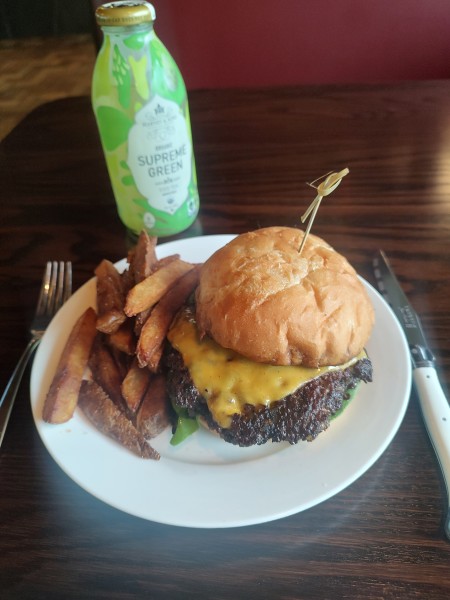                         A smashburger and a Harney & Sons Tea at Pasture Kitchen in Millerton
                        