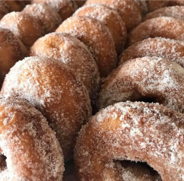                        Rows of donuts at the Apple Core.
                        