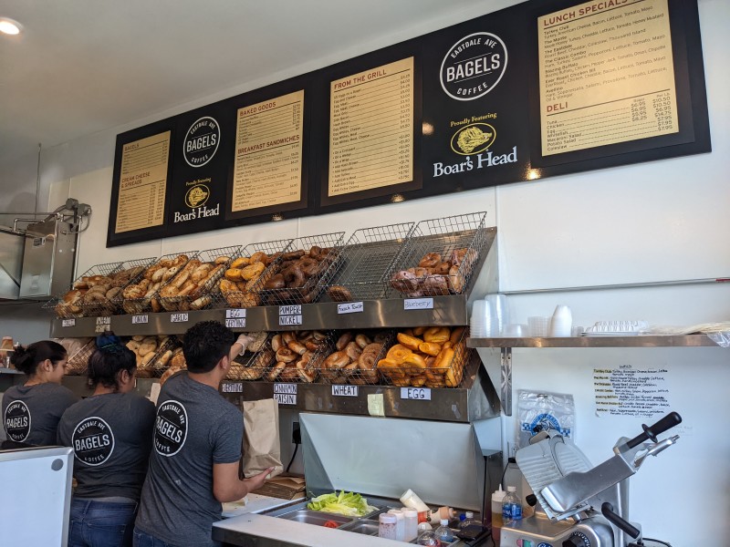 Enjoy a variety of bagels, bre...