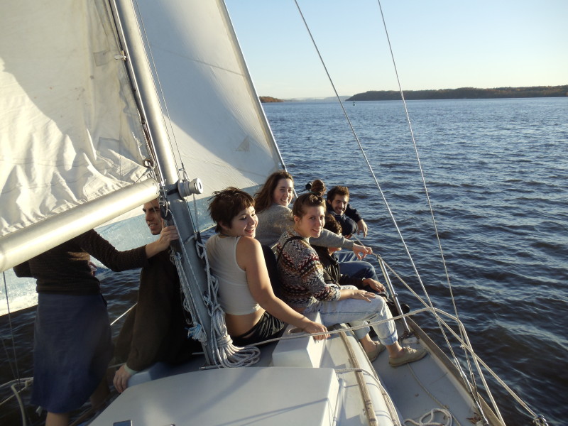                         Group of people on sailboat on Hudson River
                        