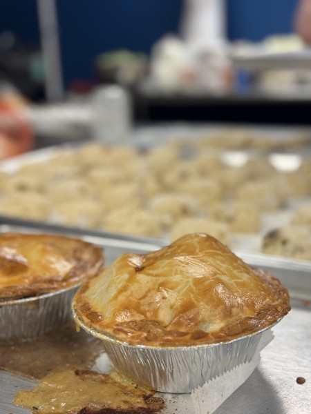                         Freshly made steak and ale pie.
                        