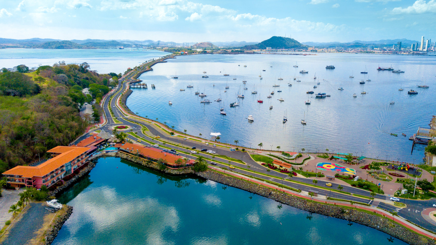 The causeway and waterfront at Amador.