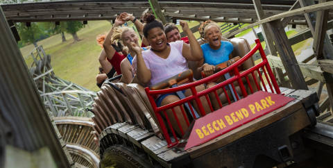 Happy riders on the Kentucky Rumbler at Beech Bend in Bowling Green