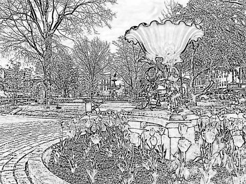 Fountain Square Park Coloring Page