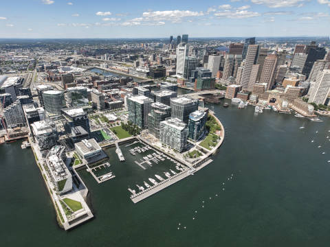 Seaport Square Aerial with skyline