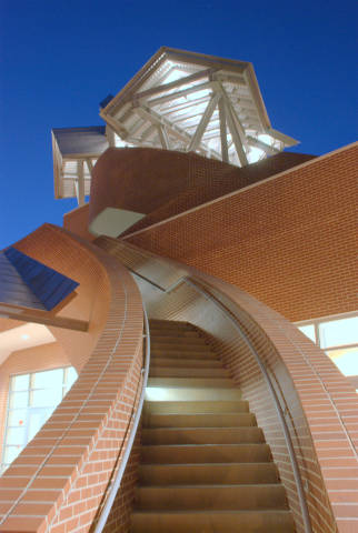 Staircase to the top of the Mississippi Sound Welcome Center at the Ohr-O'Keefe Museum of Art