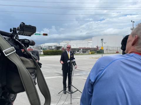 Mayor Fisher speaks at a Press Conference on April 17, 2023