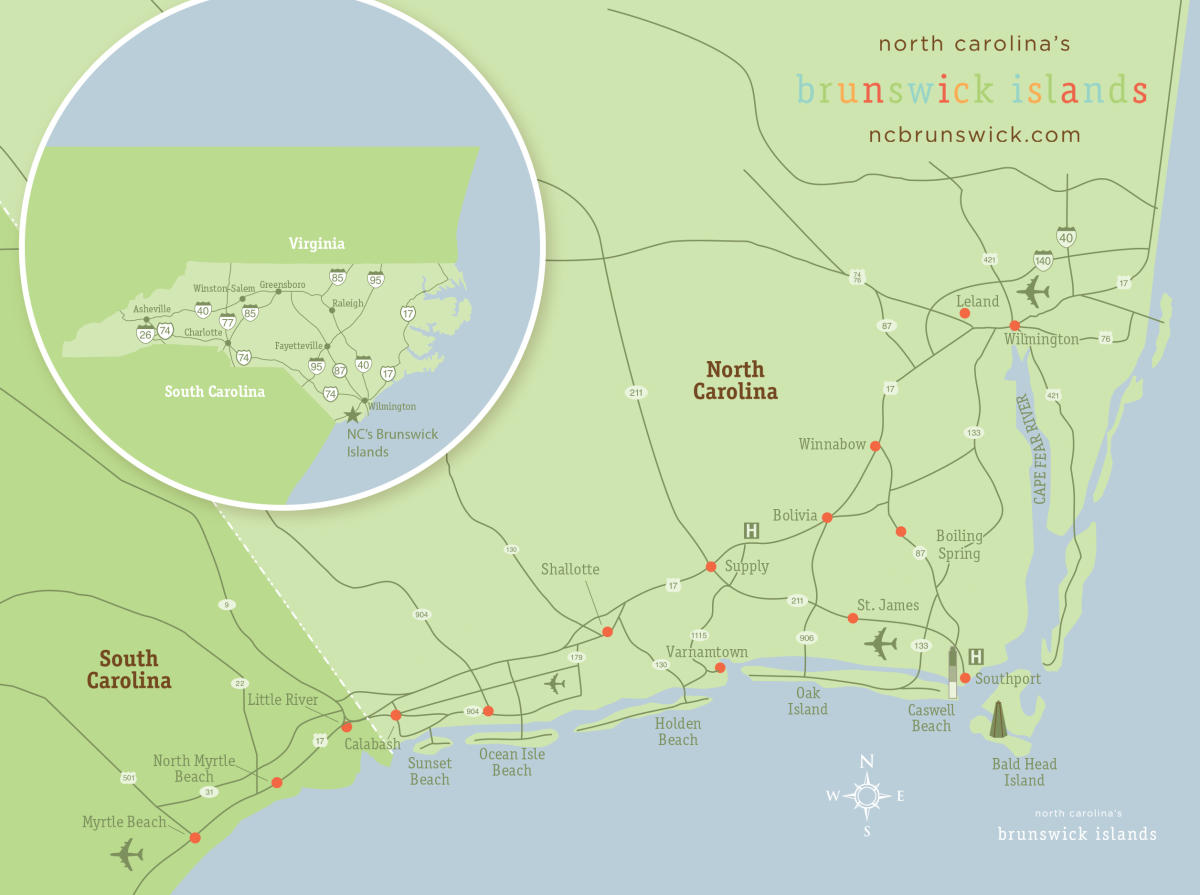 Map Of Brunswick Islands Nc