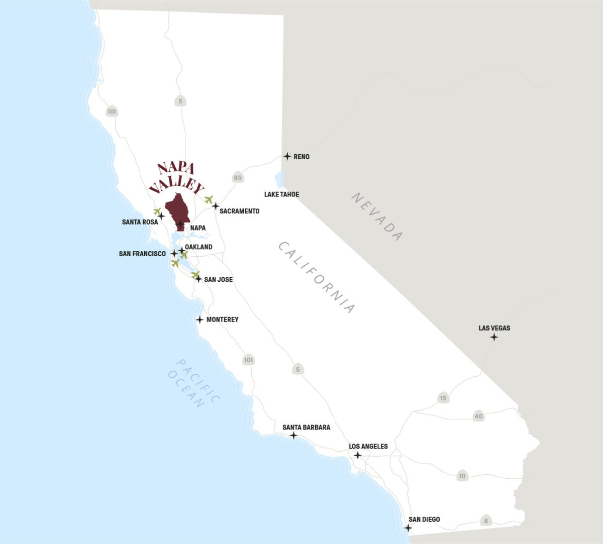 Napa Valley  Map of California Wine Country