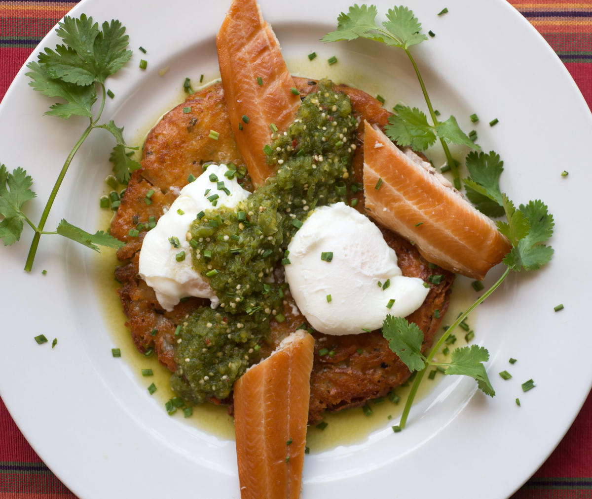 Recipe Smoked Trout Hash With Poached Eggs And Tomatillo Salsa Alligators, chinese bamboo pit vipers, tomatillos. smoked trout hash with poached eggs and