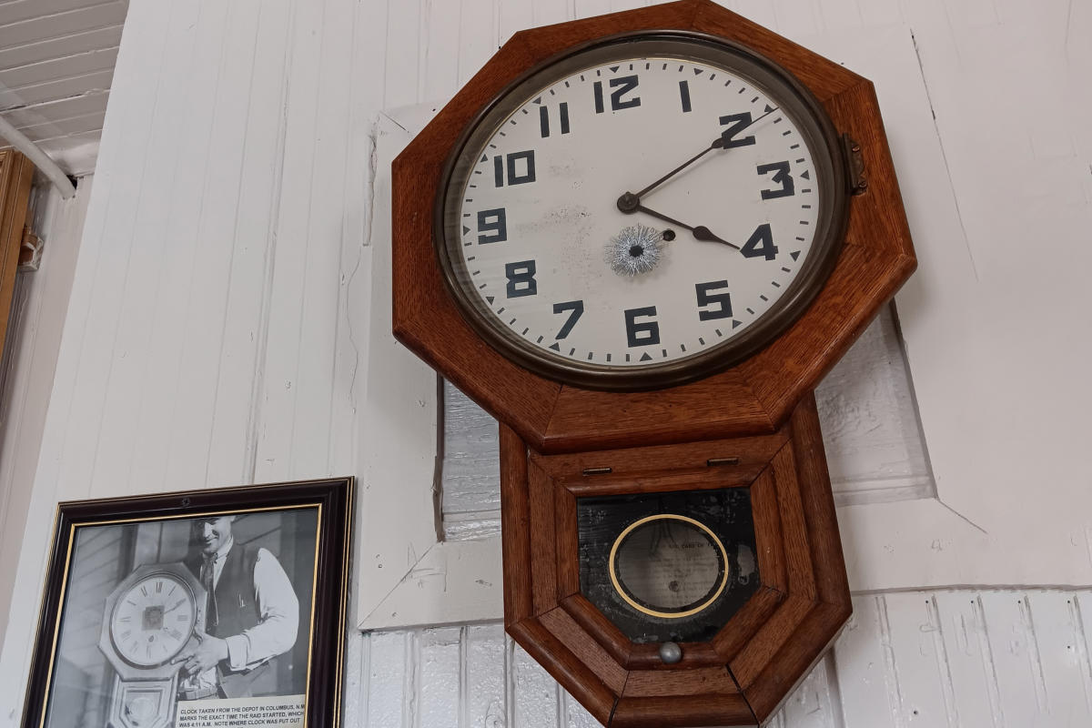 The Pancho Villa Bullet Hole Clock in Columbus, New Mexico