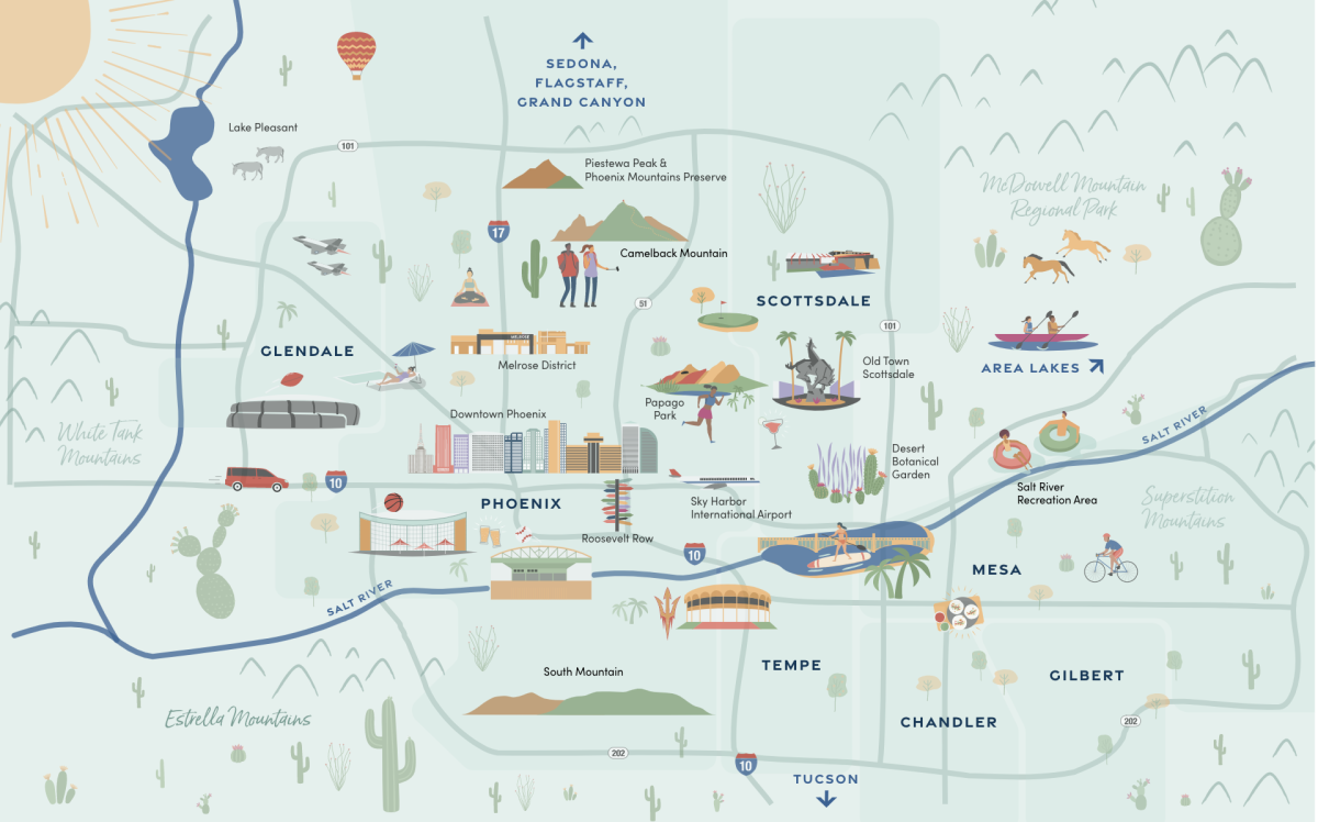 thumbnail image 2 of Phoenix Arizona Map Poster Print - Road City Map Of South West USA - Ready To Hang 2 of 5