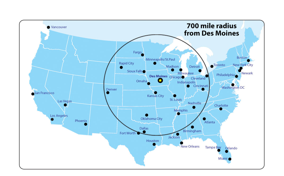 Driving Mileage to Des Moines & Neighboring Cities 