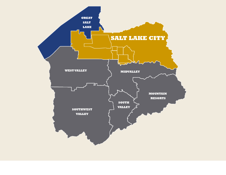 Map of downtown Salt Lake City, with pictorial illustrations