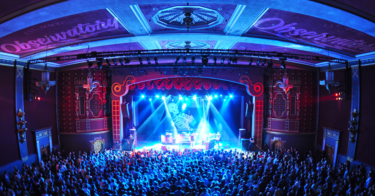 Santa Ana live music venue interior with stage and audience