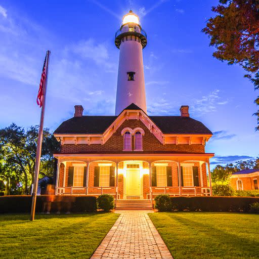 St. Simons Lighthouse and museum grounds near the pier village