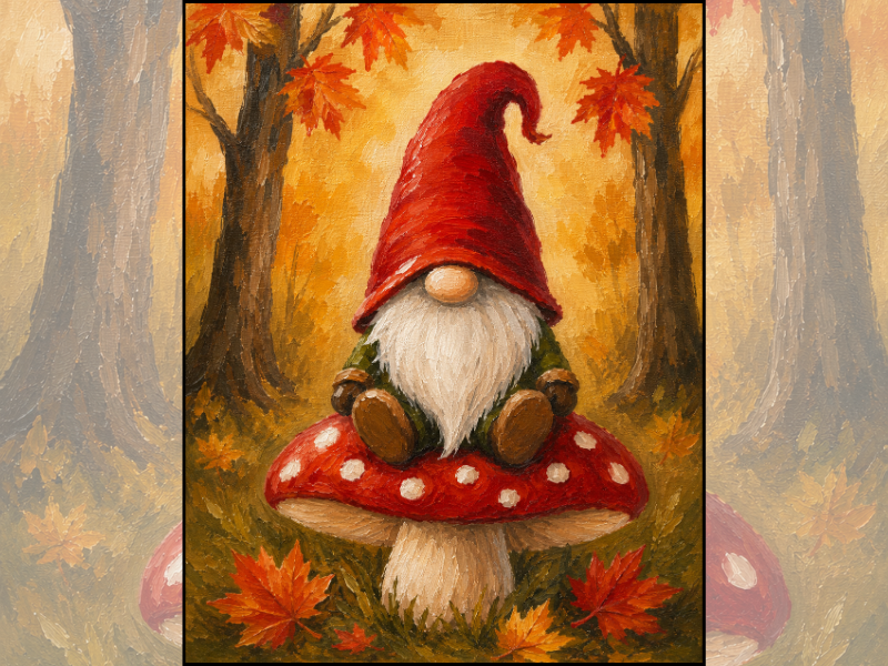 Flyer or photo for Paint & Sip: “Fall Gnome”