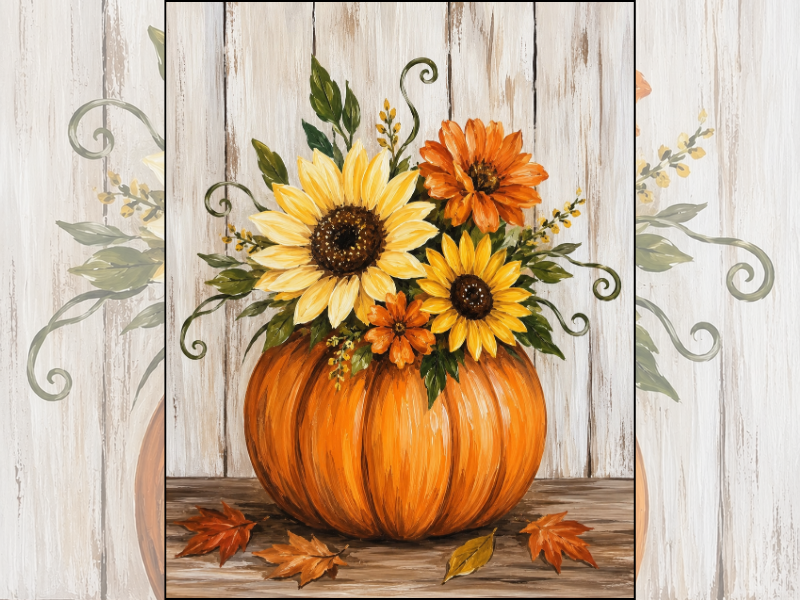 Flyer or photo for Paint & Sip: “Flowers & Pumpkin”