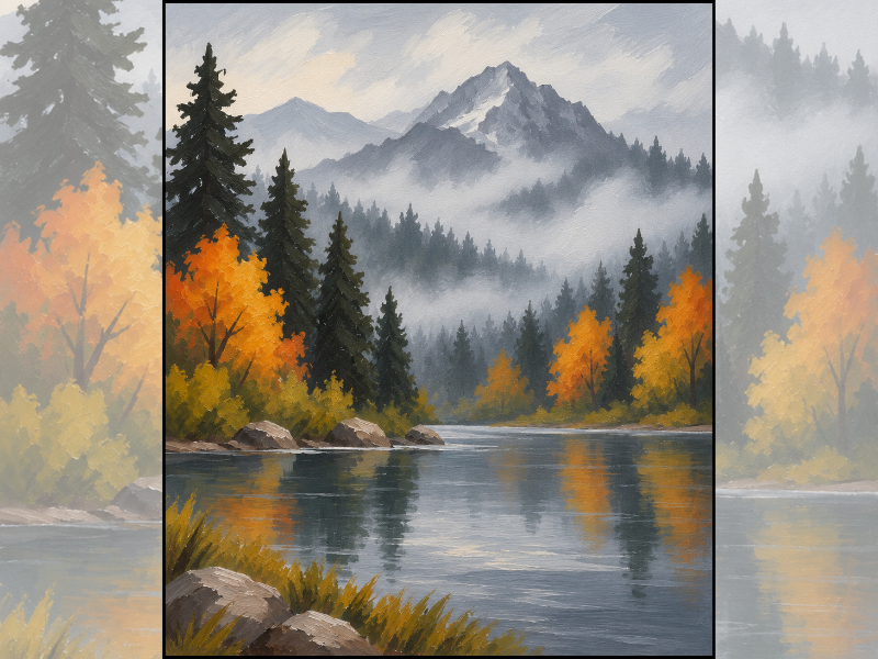 Flyer or photo for Paint & Sip: “Misty Mountain”