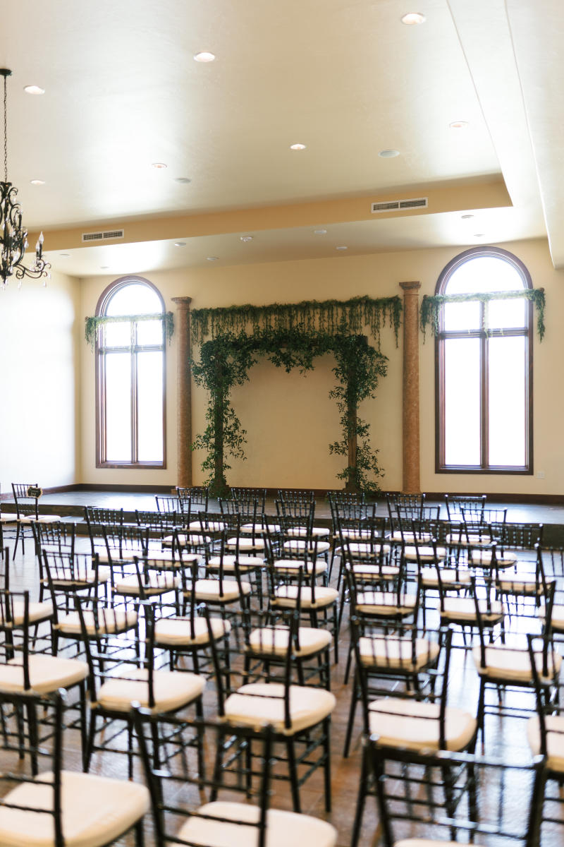 Montellano Event Center Oklahoma City decorated reception hall with stage area for quinceañera court presentation