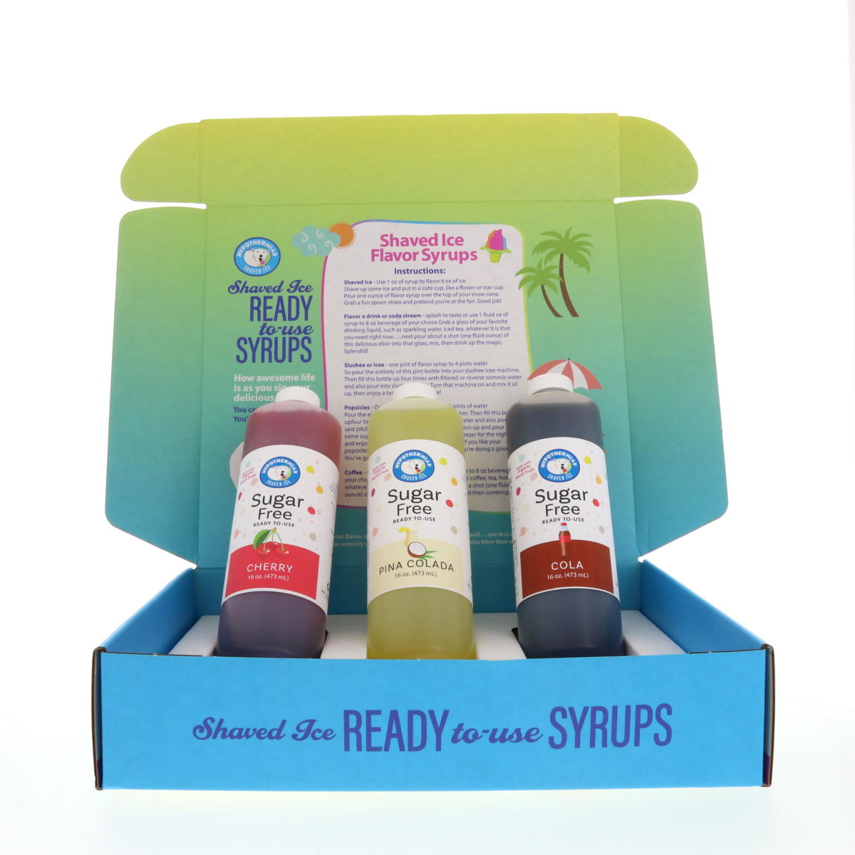 Gift box of three Sugar Free shaved ice flavor syrups