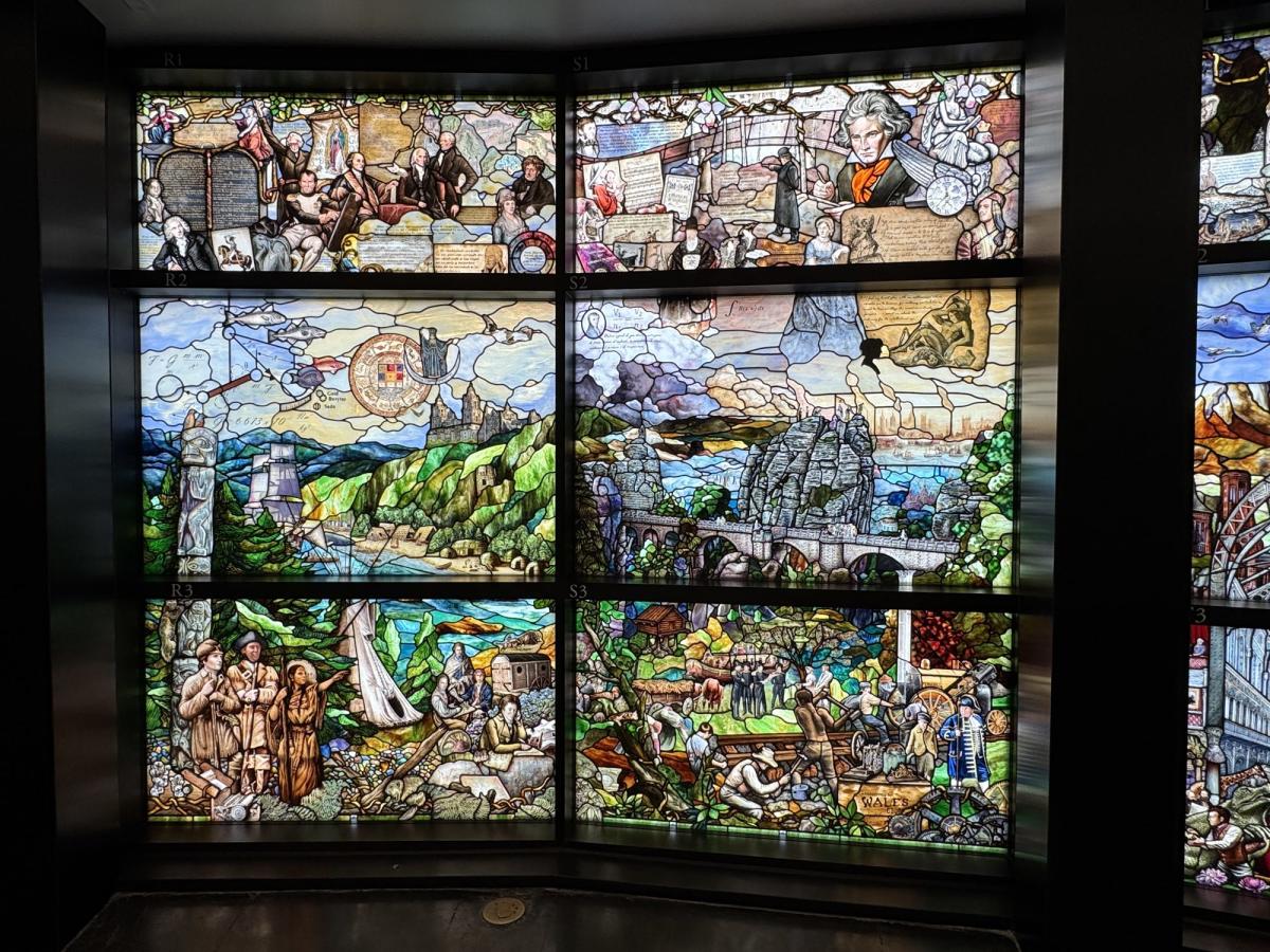 Roots of Knowledge stained glass at UVU