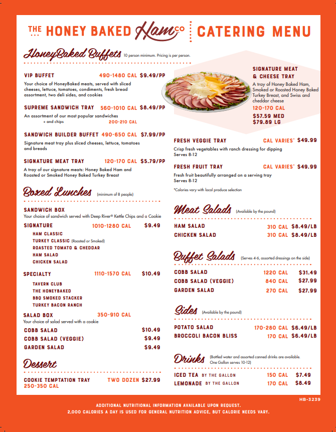 Honeybaked ham lunch menu sale