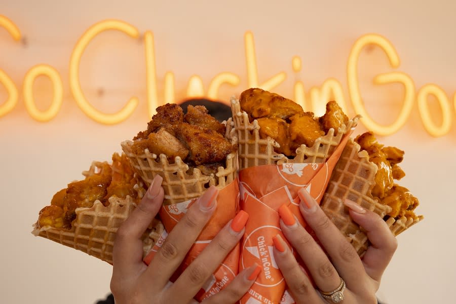 Fried chicken waffle cones at Chick'nCone in New York City