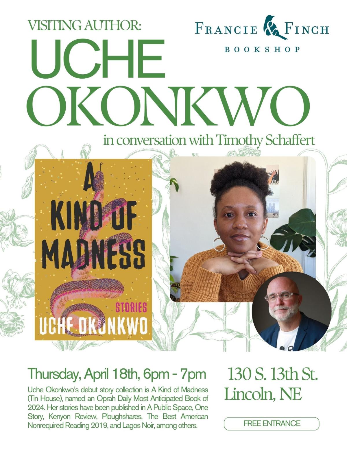 Visiting Author - Uche Okonkwo in conversation with Timothy Schaffert - A  Kind of Madness