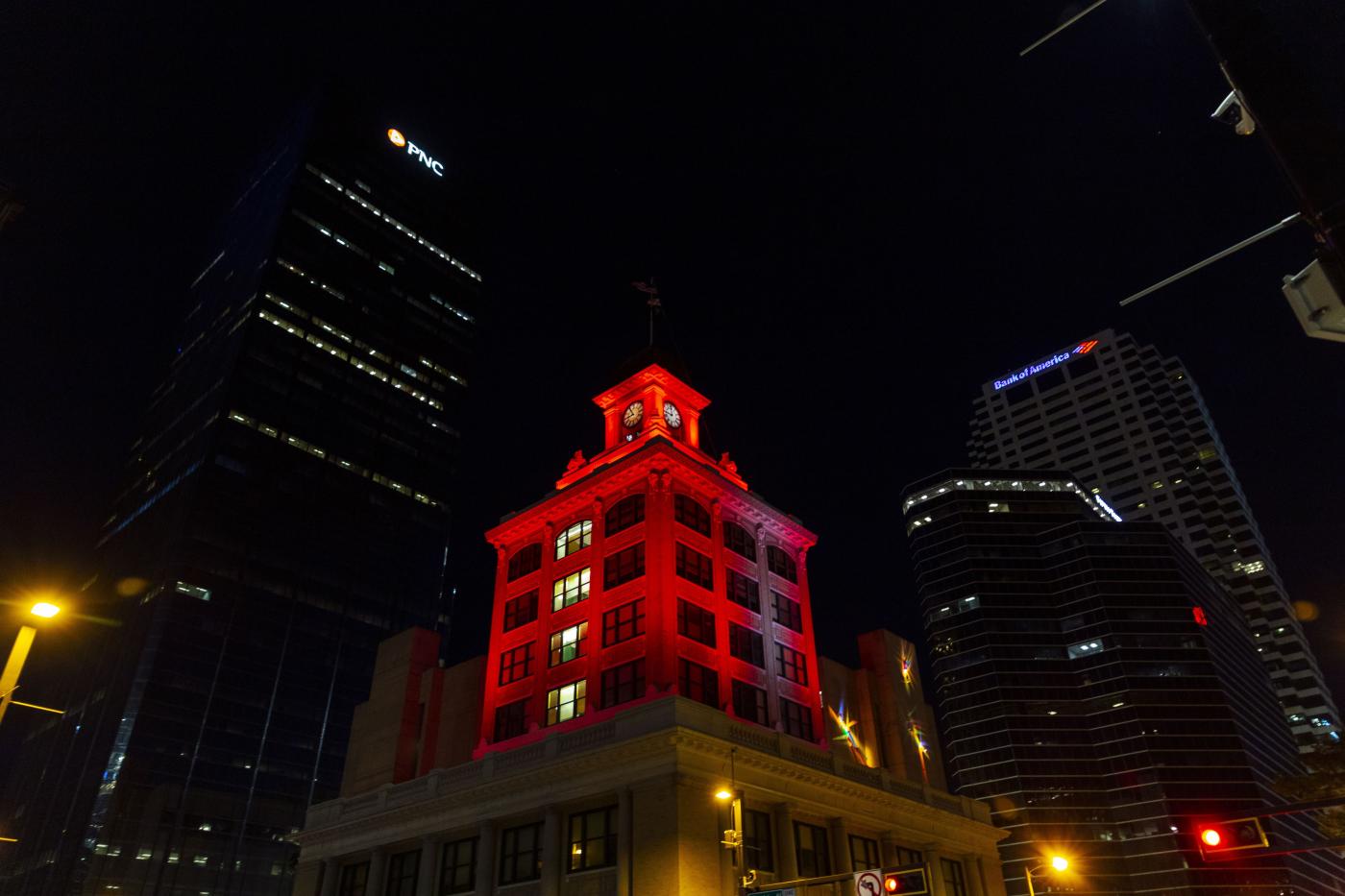 Tampa City Hall in red