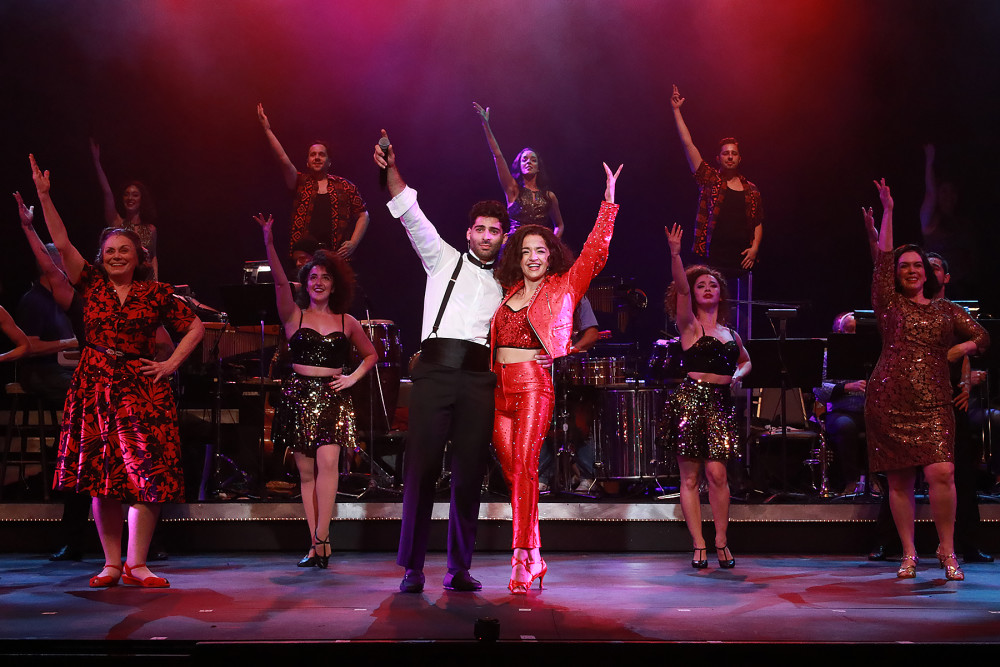 The cast of On Your Feet! The Musical – The Story of Emilio & Gloria Estefan at Actors’ Playhouse at the Miracle Theatre. Photo by Alberto Romeu.