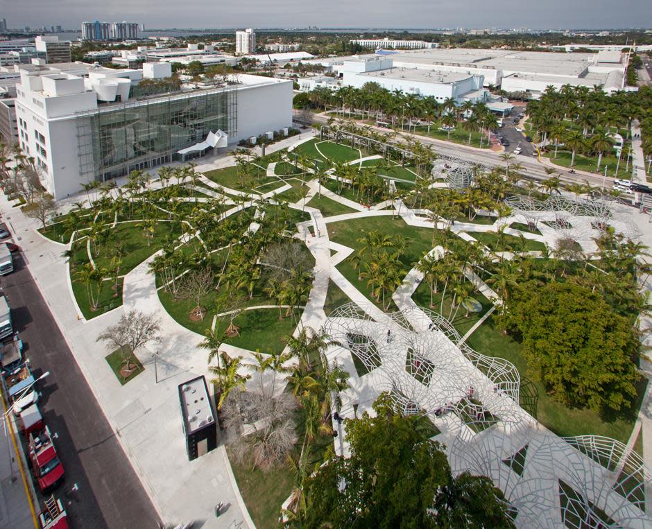 Aerial Day View of Facade and SoundScape Park