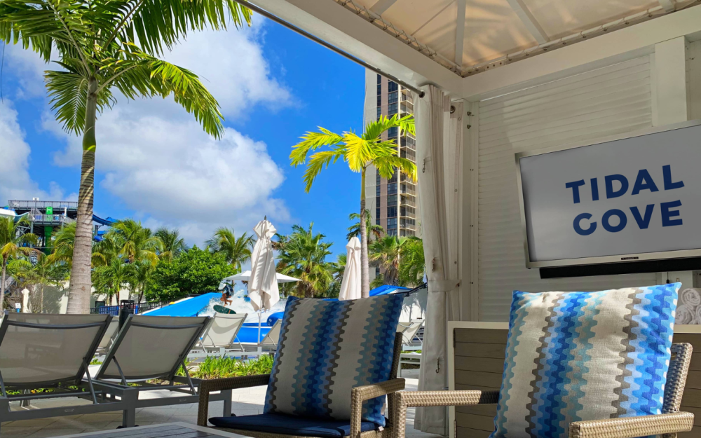 Book a Tidal Cove cabana for VIP Oasis pool access, a complimentary fruit platter, a specialized menu, and a mini fridge. RSVP today!