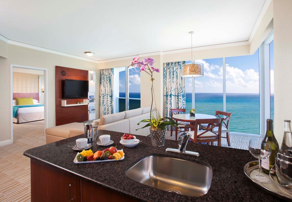 Suite with kitchen at Trump International Beach Resort.