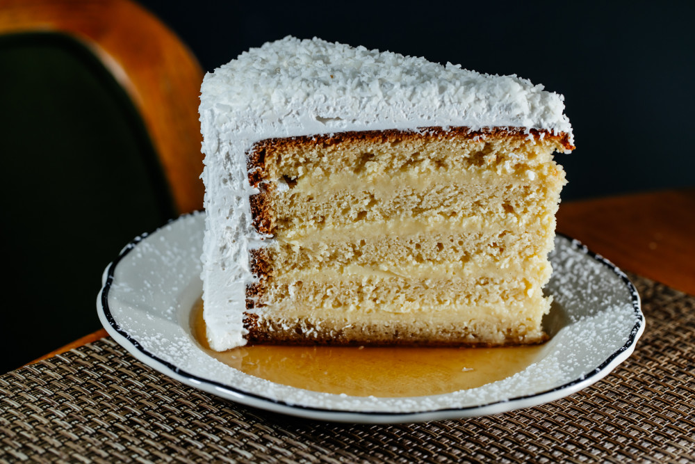 Five Layer Coconut Cake with rum anglaise