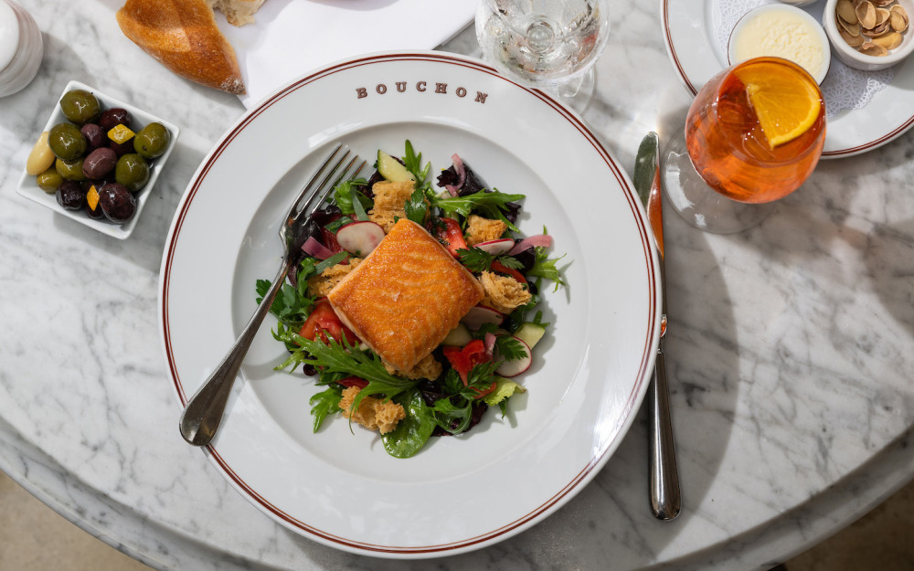 Salmon Salad on Bouchon Bistro Coral Gables Patio