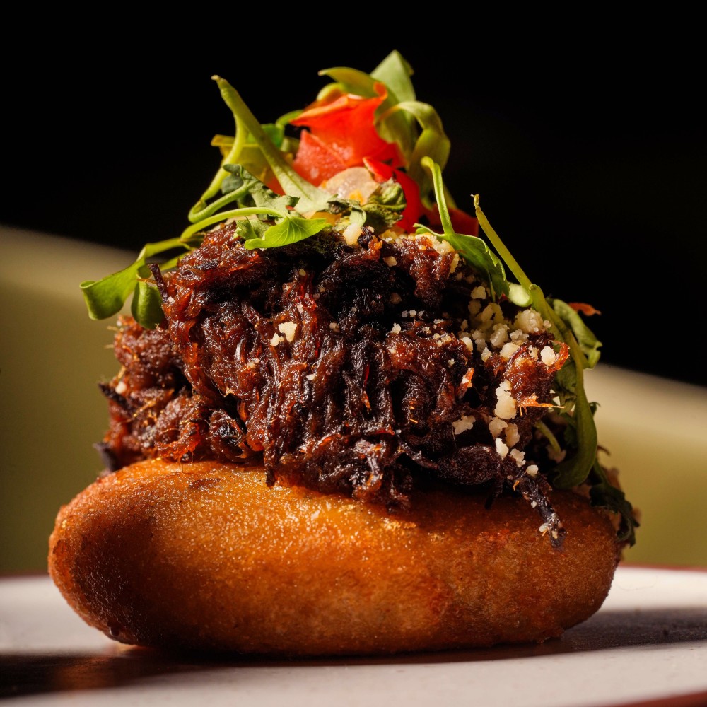 Handmade Piloncillo Arepa,
Braised Short Rib, Pico de Gallo