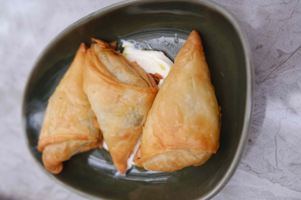 Spinach pies with crispy filo, feta cheese, spinach, fresh herbs