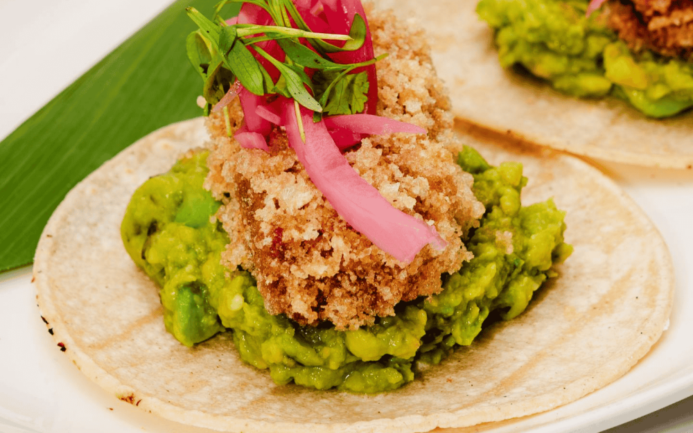 Taco with Chicharron and Guacamole