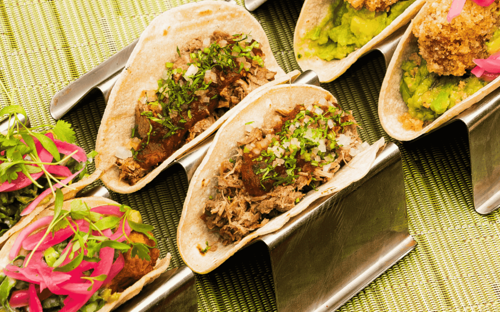 Variety of tacos lined up