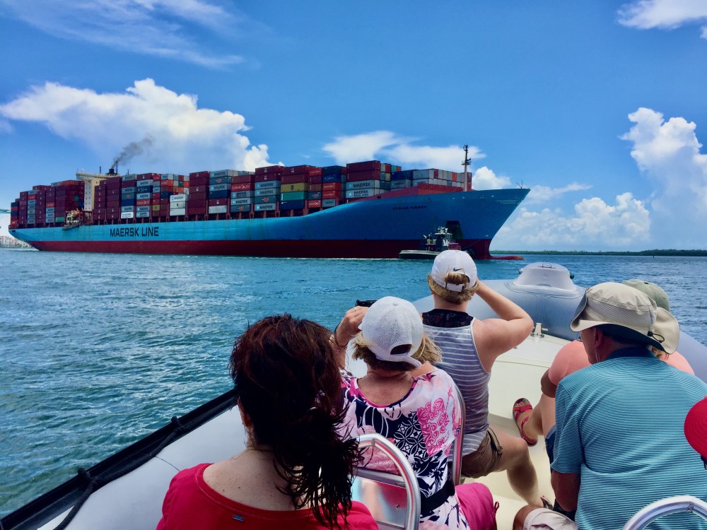 Big ships at the Port Miami on Ocean Force Adventures' boat tour.
