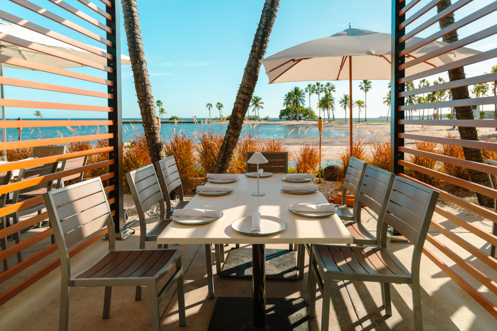 Enjoy our outdoor dining seating by the water