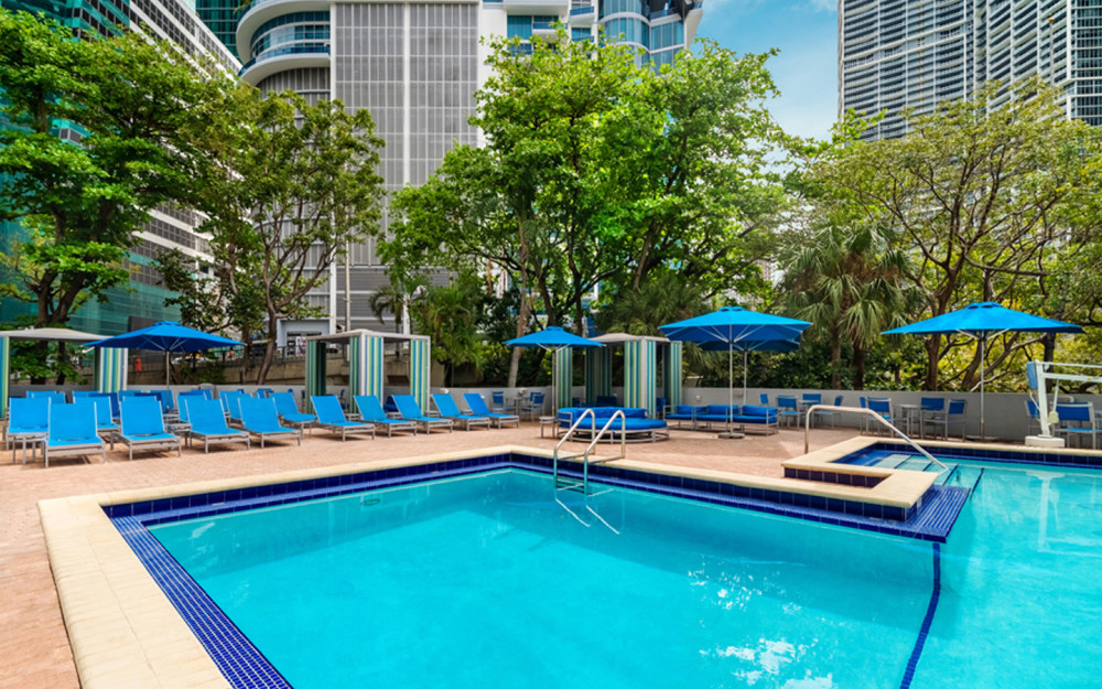 Pool area with view of Downtown Miami