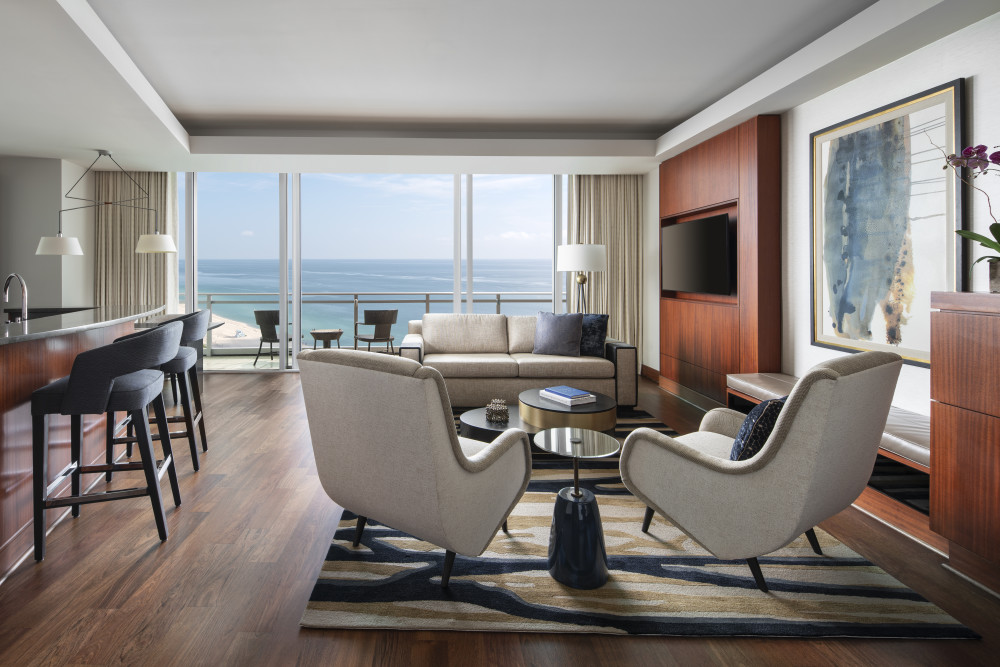 The Bal Harbour Suite features sweeping views of the waters surrounding the hotel