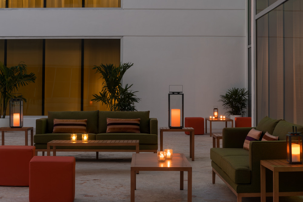An evening reception in the courtyard, steps from The Ritz-Carlton Ballroom.