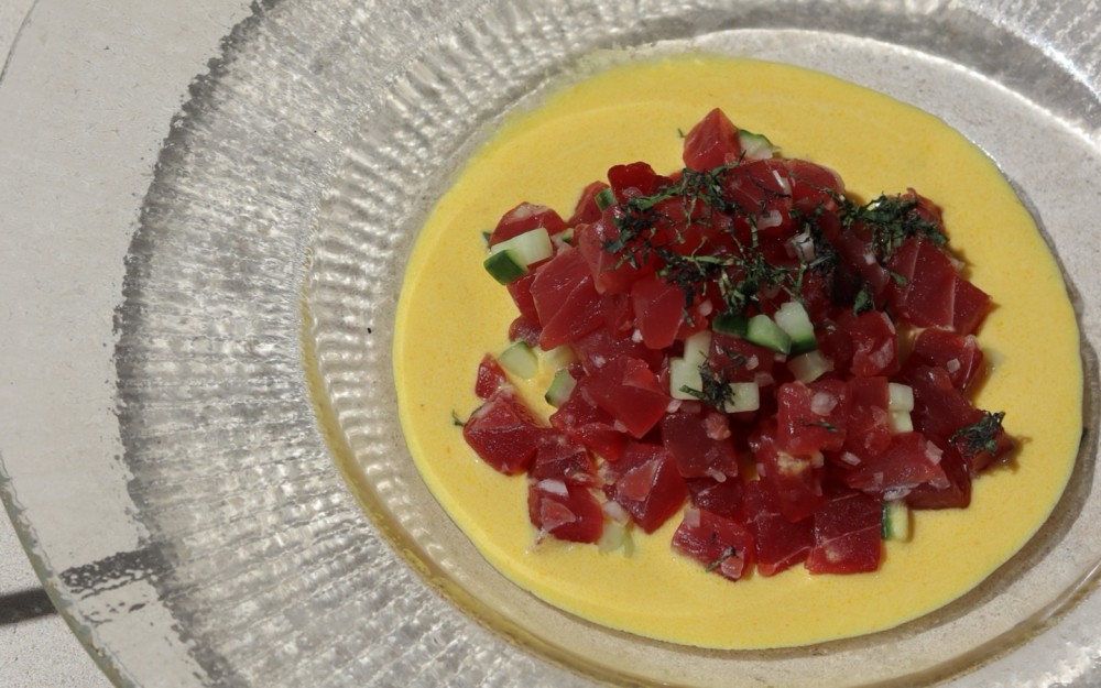 Aji-Amarillo-Tahini, Gurke, Schalotten, Lavash