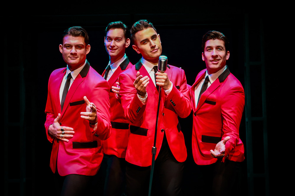 Domenic Servidio, Quinn Corcoran, Joshua Charles Skurnik and Nathan Cockroft star in Jersey Boys. Photo by Alberto Romeu.